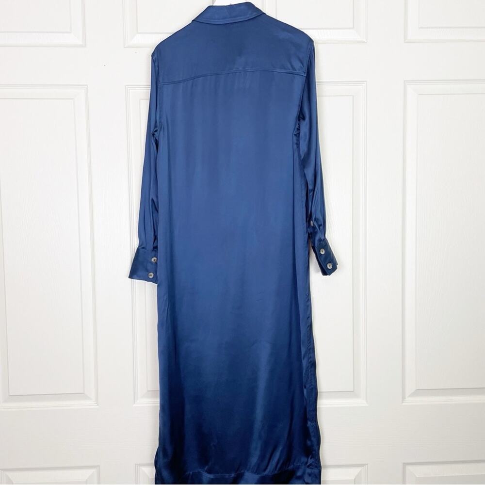 LouLou Studio Ara Satin Shirt Dress Navy Maxi Minimalist Sz M - Picture 6 of 11